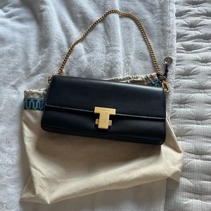 NWOT Tory Burch black clutch with gold chain